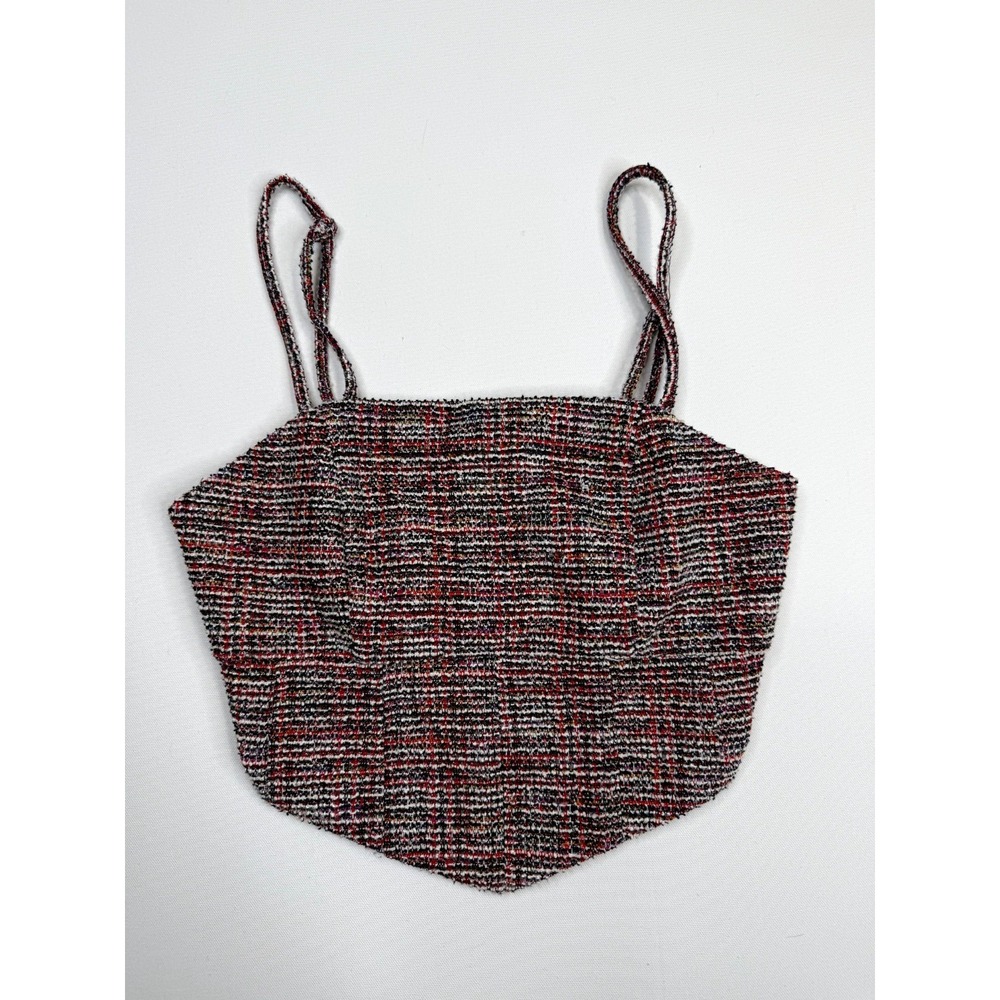 Papaya Tweed Cropped Top Women Small Multi Square Neck Back Zip Spaghetti Straps